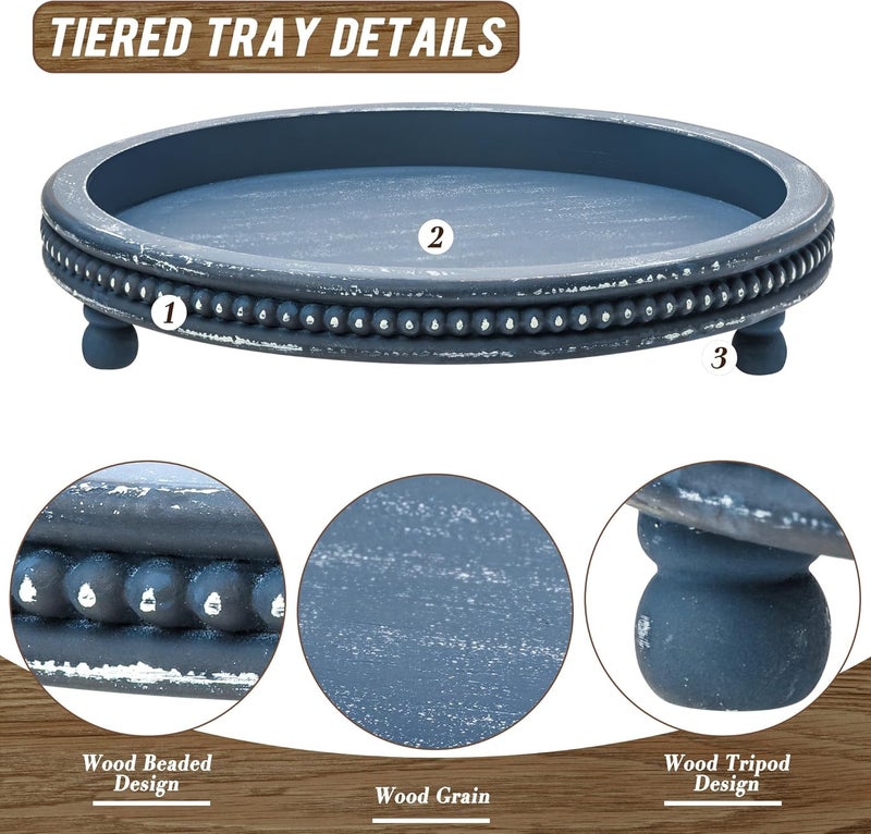 KULEDM Handmade 12 Inch Decorative Tray, Small Beaded Tray Coffee Table Decor, Blue Decorative Display Risers for Coffee Table, Dining Room Entryway and Living Room - Image 4